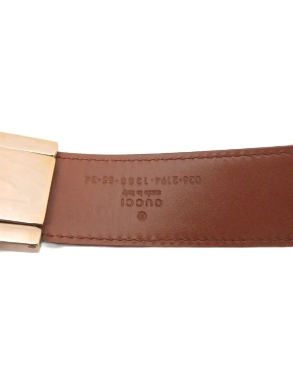 Gucci Square Buckle Leather Belt Logo Stamp Black Gold Tone